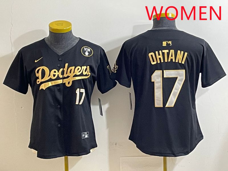 Women Los Angeles Dodgers #17 Ohtani Black Gold Nike 2025 MLB Jersey style 4288->women mlb jersey->Women Jersey